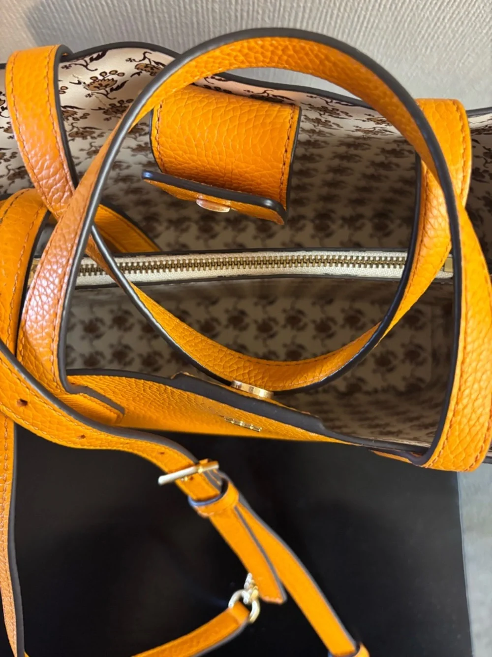 Tory Burch Bright Yellow Pebbled Leather Mini Tote with Strap